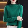 Осень Зима Половина Высокого Воротника Ажурный Повседневный Модный Свитер с Подкладкой Женский Однотонный Пуловер Вязаный Топ