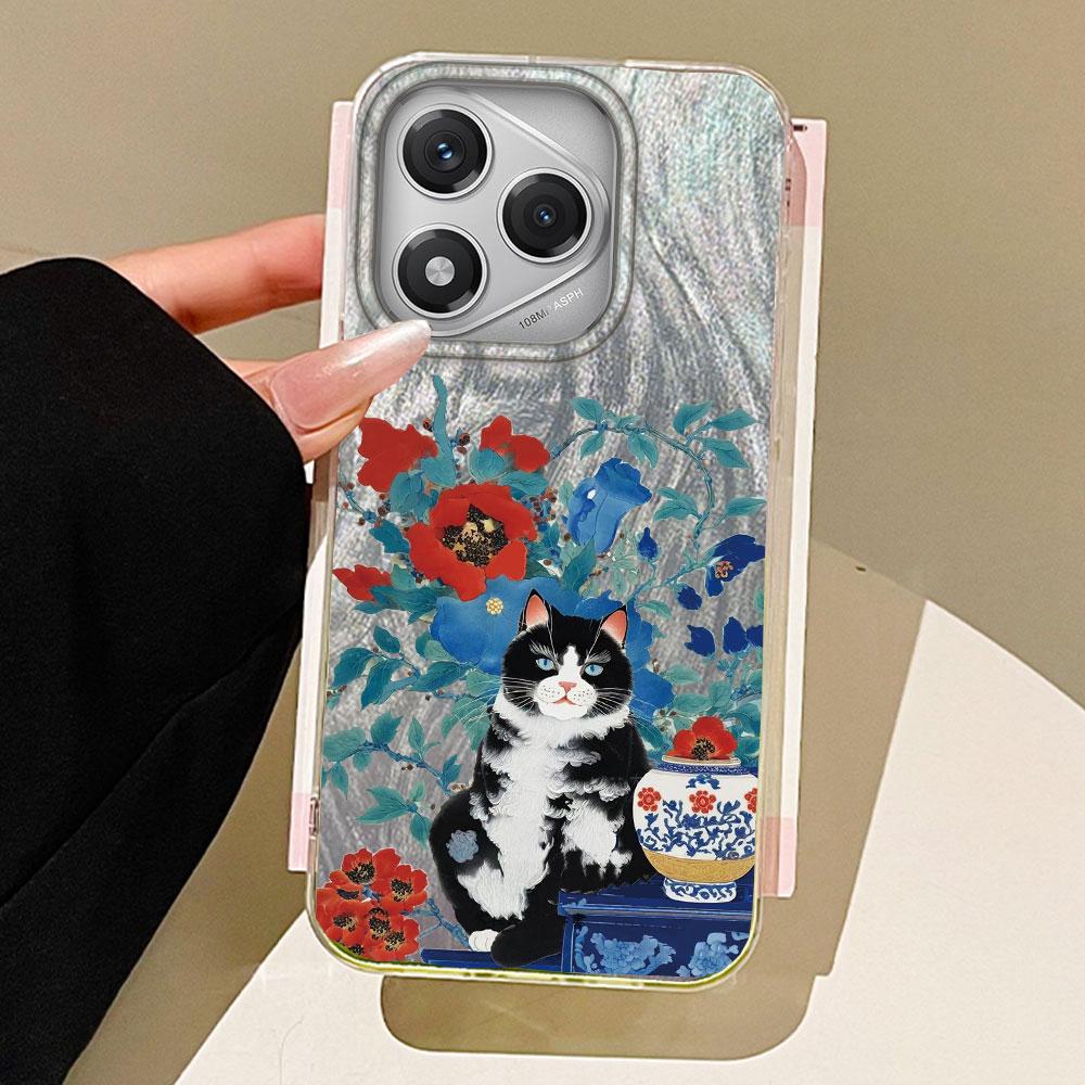 Роскошные Чехлы для Телефона с Цветком Черного Кота Чехол для Телефона для Honor 400 200 Pro Magic 7 5 Lite X9a X9c X8a X8b Оболочка Силиконовая Задняя Крышка