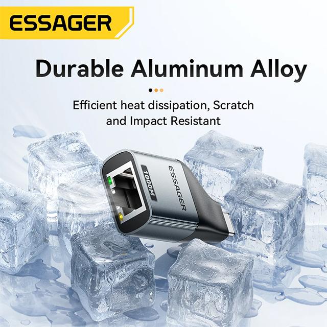 Адаптер Essager Type-C к Ethernet 100/1000 Мбит/с, высокоскоростной гигабитный адаптер RJ45 к Type-c для проводной сетевой карты ноутбука MacBook