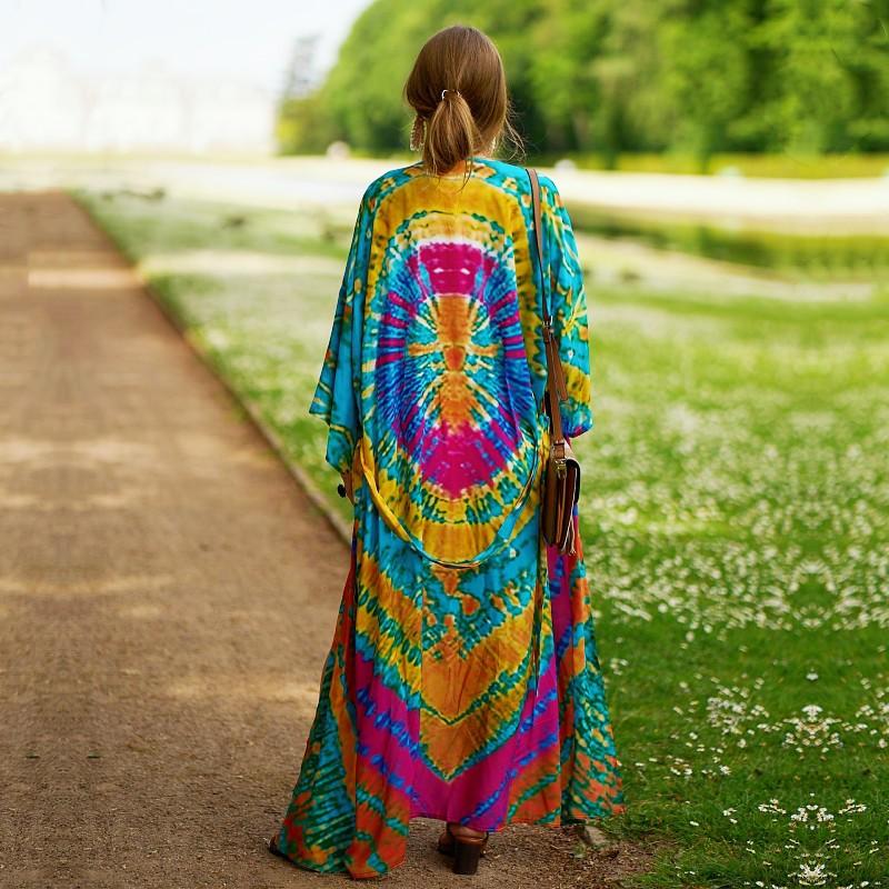 EDOLYNSA Повседневное платье-кимоно с длинными рукавами и принтом, халат, женская летняя пляжная одежда, купальник, накидка, пляжный отдых, солнцезащитная одежда Q1451