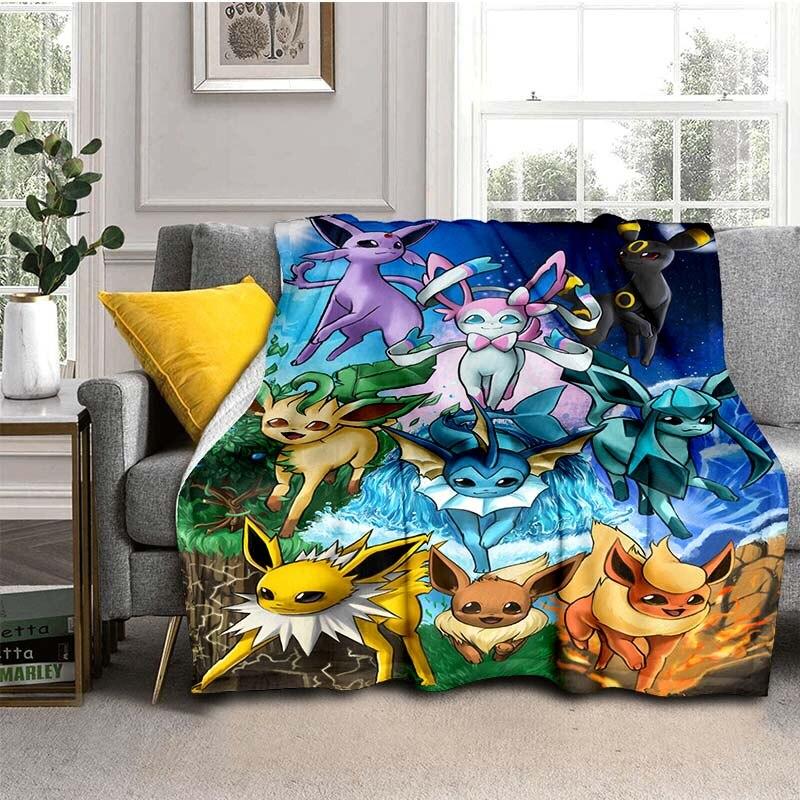 Cartoon Pokemon Flannel Throw Blanket Children and Adults Gift Fashion Cute Pikachu Fluffy Blanket for Bed Sofa Travel Camping