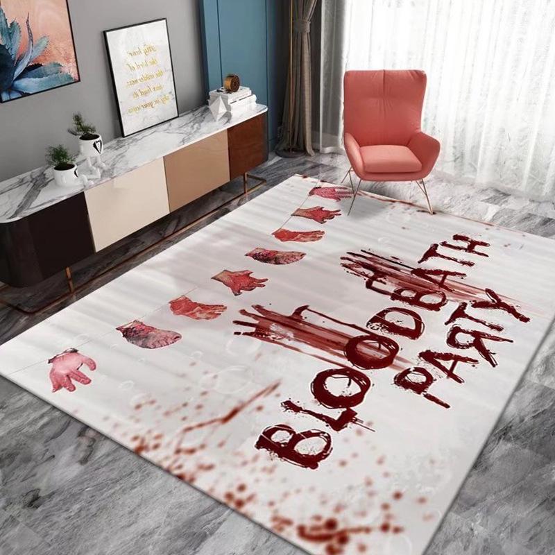 Halloween Crystal Velvet Horror Pumpkin Carpet Living Room Coffee Table Mat Bedroom Bed Blanket Bathroom Non-Slip Mat
