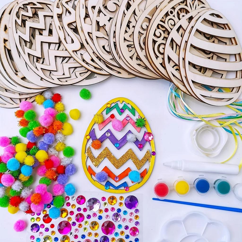 Wooden Easter Egg Craft Kit-Paint Your Festive Ornaments,Perfect for Teenagers&Adults,Ideal for Spring Classroom Activities