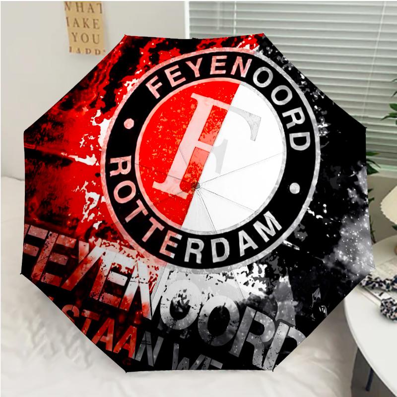 Feyenoord Rotterdam logo Print Automatic Umbrella, 8 Rib Iron Frame, Plastic Handle, Suitable for Outdoor Travel &Daily , Ideal Gift