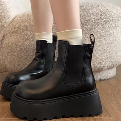Модные зимние женские ботильоны на платформе с увеличением высоты, женские туфли слипоны с круглым носком, уличный стиль, челси, botas mujer