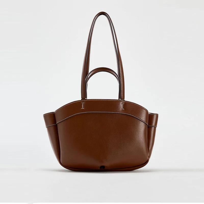 Tote Bag Trend Style Fashion Comfortable Handbag Lamp Luxury Brand Design Shoulder Bag Cowhide Large Capacity Pleated Skirt