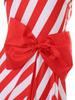 Womens Christmas Party Dress Single Shoulder Sleeveless High Waist A Line Design Bow Knot Stripes Holiday Festival Costume