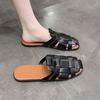 Popular Woven Retro Women's Summer Outer Wear Flat-bottomed Sandals Ins Tide 2025 New Casual Versatile Bag Head Half Slippers