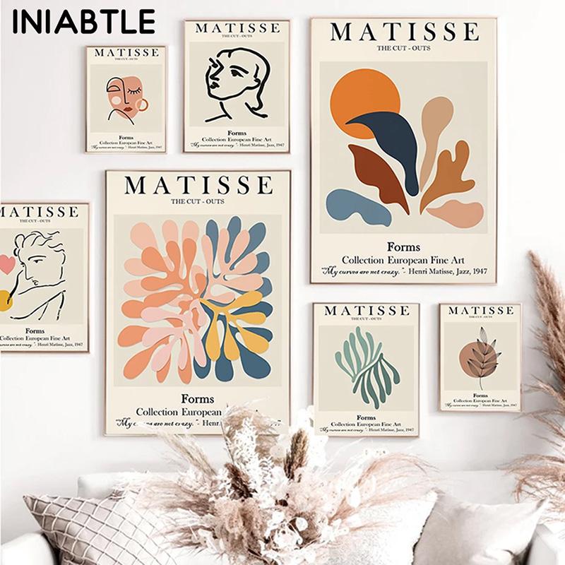 Abstract Matisse Line Face Coral Leaves Wall Art Canvas Painting Nordic Posters Prints Wall Pictures For Living Room Home Decor