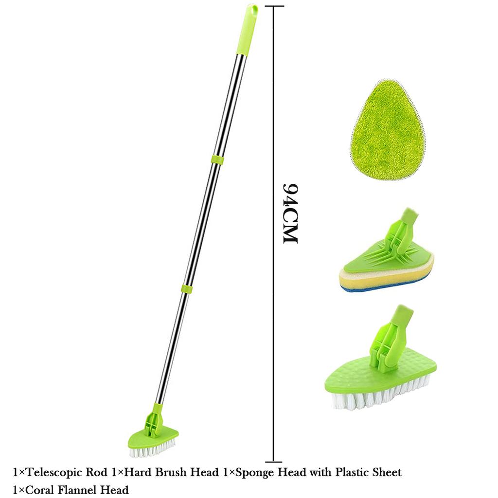 Щетка для чистки плитки 3 в 1 с длинной ручкой, треугольная губка, скребок для стекла, вращающаяся на 180°, выдвижная, для чистки пола в ванной комнате