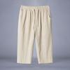 Мужские летние брюки из хлопка и льна с 7-точечными застежками, свободные тонкие прямые шорты, льняные пляжные брюки больших размеров