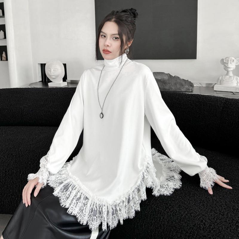 Осень Новые Большие Размеры Женские Пуловеры Повседневные Большие Длинные Рукава Свободные Топы Футболки Однотонные Водолазка Рубашка