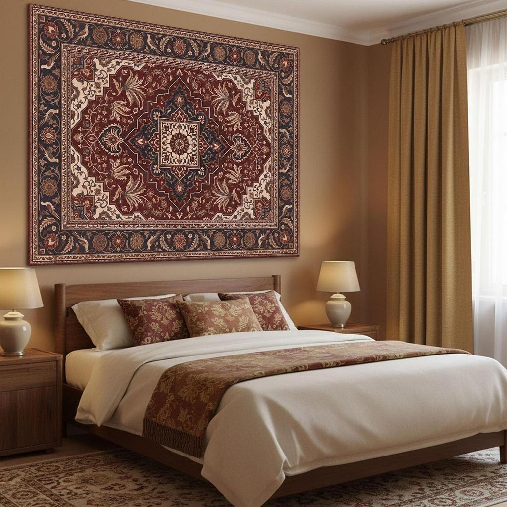 Accnicc Vintage Floral Tapestry Wall Hanging Hippie Indian Bohemian Mandala Tapestry Aesthetic Botanical Bird Red Small Tapestries for Mural Bedroom L