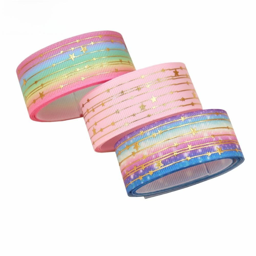 5 Yards Bronzing Stripe Ribbon Gradient Color Star Ribbon Durable Gradient Ribbon Party Decoration