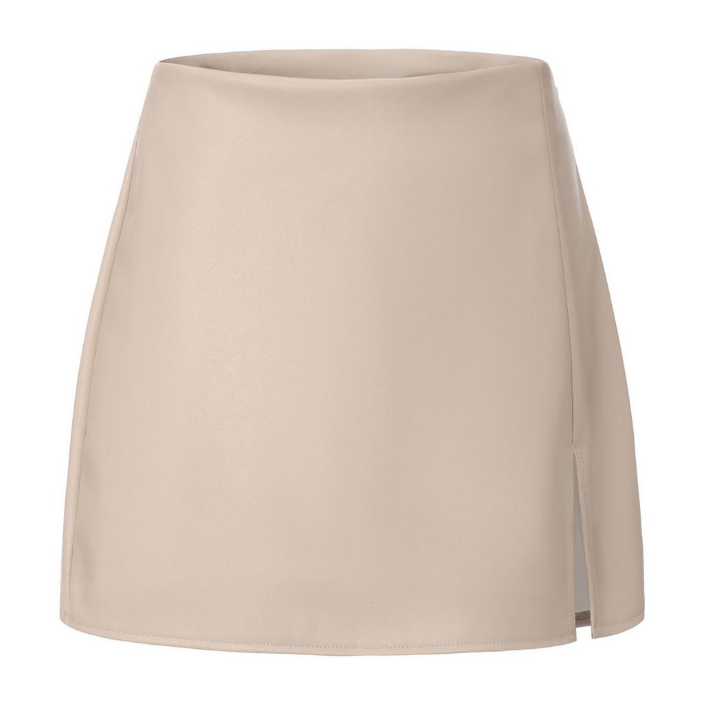 Women's Faux Leather Skirts High Waisted Skort Shorts With Side Slit Sexy Bodycon Mini Skirts for Women Work Casual Stretch PU A-Line Short Skirt