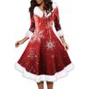 Women's Fashion V-neck Casual Fit Christmas Print Party Long Sleeve Dress