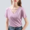 Double-sided Mercerated Cotton T-shirt for Women's New Summer Women's Cool Short-sleeved Pure Cotton T-shirt Sexy Deep V Top