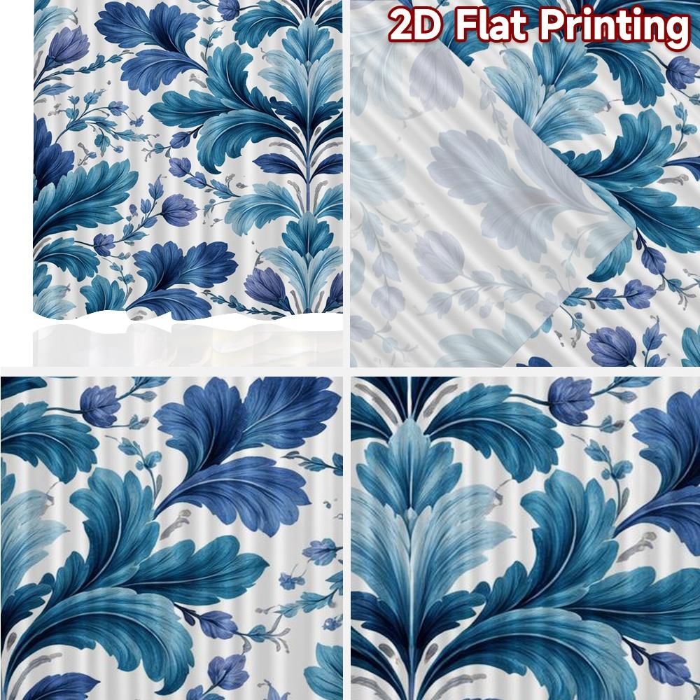 2D FLAT PRINTING 2pcs Curtains (Without Rod) Blue Floral Motif Chic Minimalist Curtains Versatile Polyester Curtains Festive