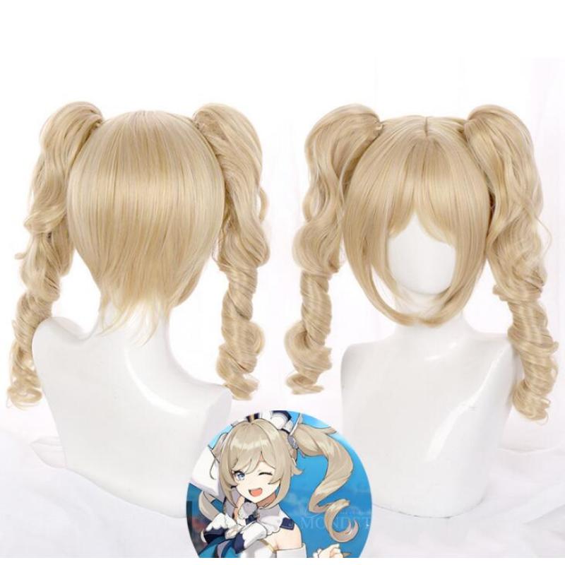 75CM Game Genshin Impact Barbara Cosplay Wig Curly Yellow Ponytail Role Play Heat Resistant Synthetic Hair Halloween Carnival