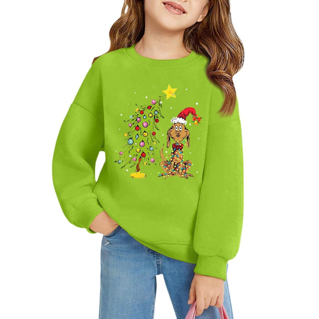 Рождественские пуловеры с круглым вырезом для девочек, детские топы с принтом