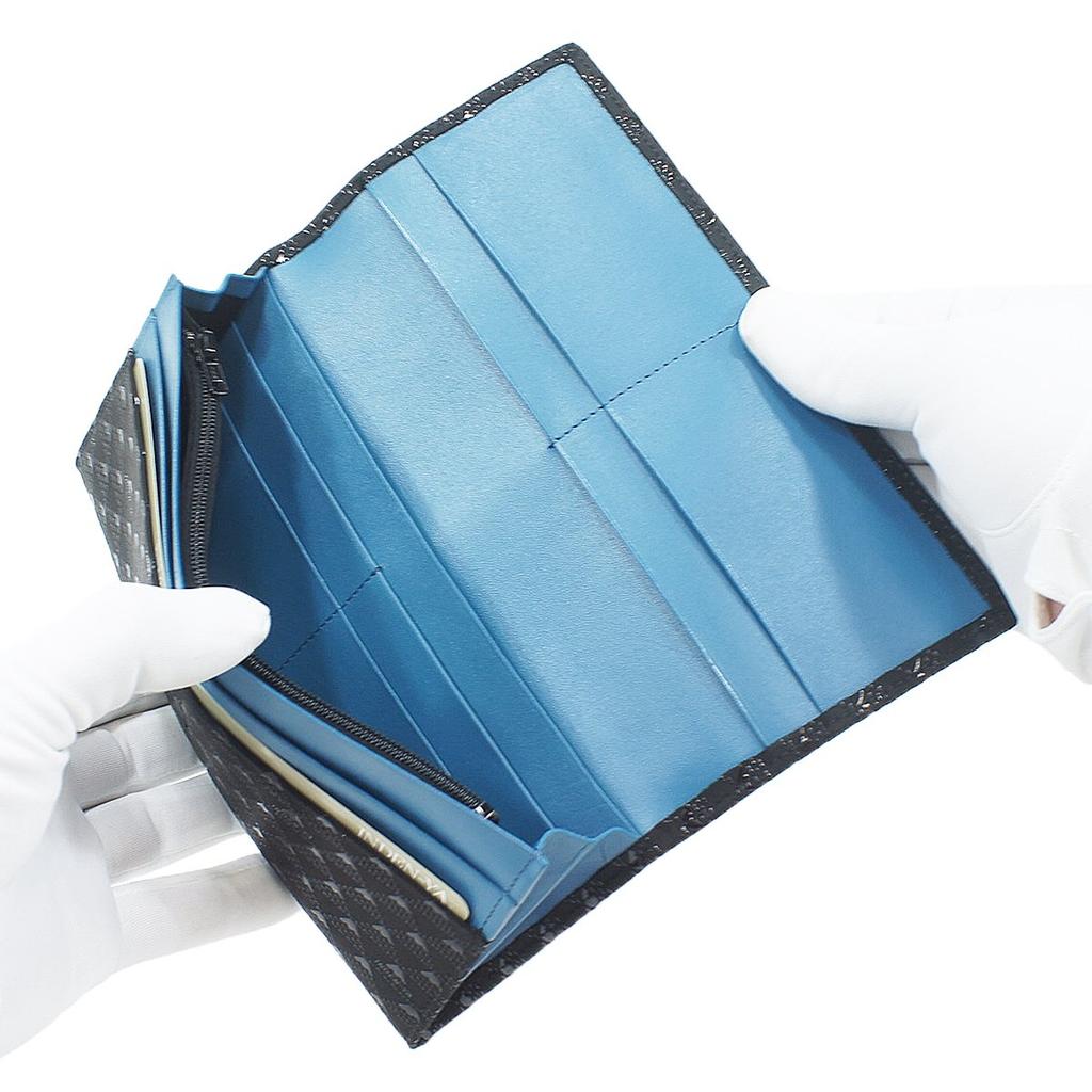 Inden Long Wallet with Coin Deerskin Fuji Black Background X Black Lacquer [Indenya] Purse, Takane, Mt. Pattern, 2808-01