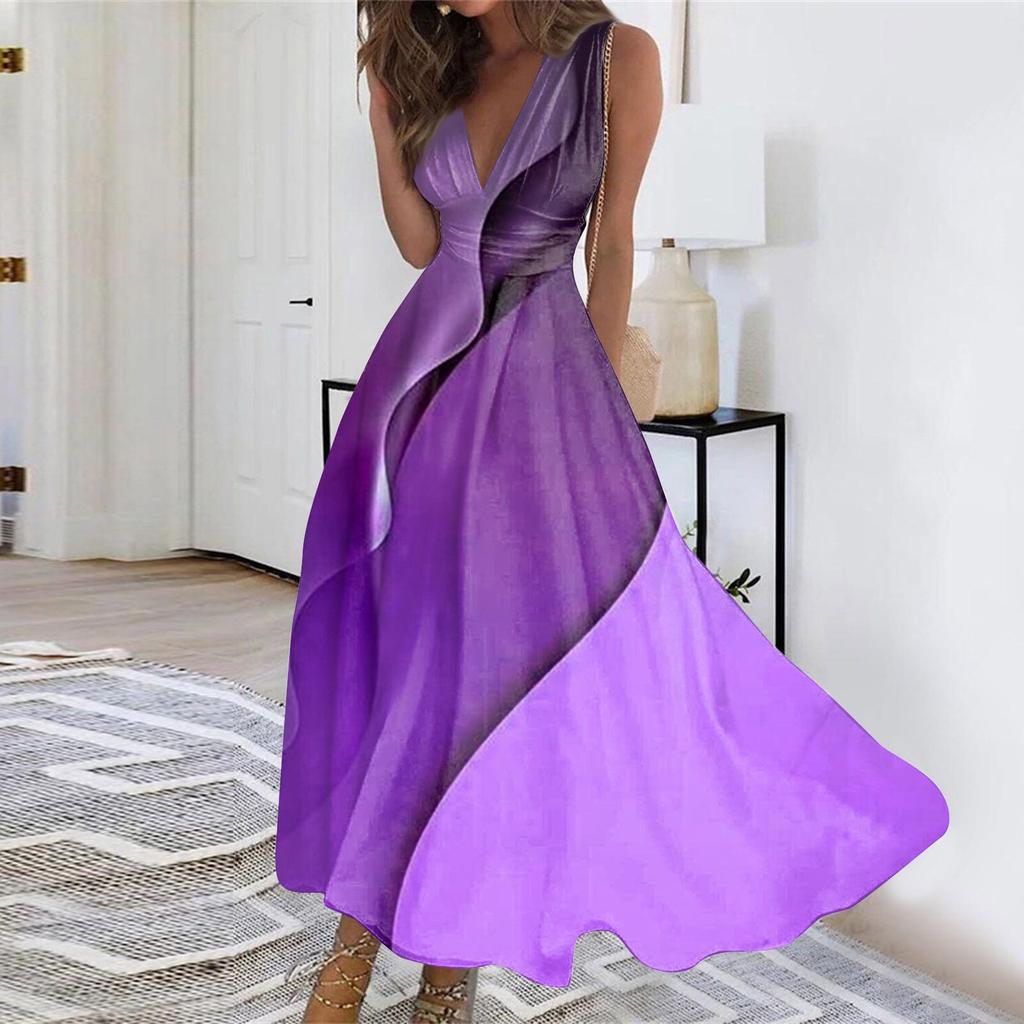 Женское повседневное длинное платье макси без рукавов с цветочным принтом, V-образным вырезом, А-силуэта, для улицы, для ежедневной носки, для свиданий