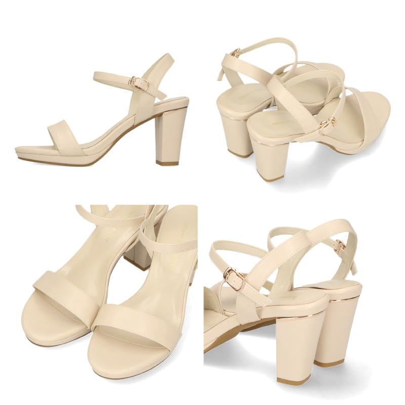 Oriental Traffic Высокие Красивые Деформированные Большие Маленькие см см Женские Сандалии, Каблуки, Ноги, Каблуки, Размеры, Размеры, Ремни, 41234, БЕЖЕВЫЙ, 24.0 - 24.5