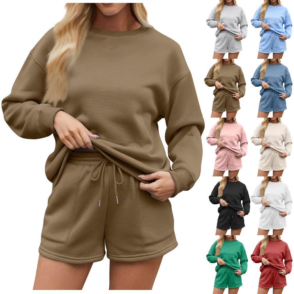 Женский однотонный свитер с воротником-стойкой и застежкой-молнией, длинный рукав, спортивные шорты, домашняя пижама