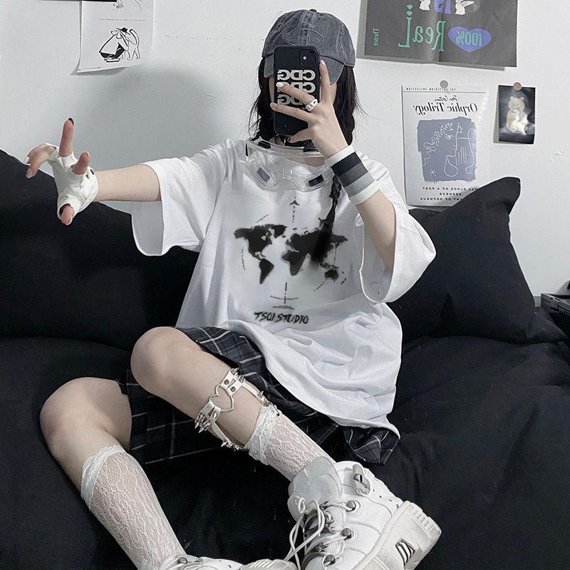 Летняя женская футболка большого размера с принтом, хлопковая студенческая корейская версия свободной футболки с короткими рукавами