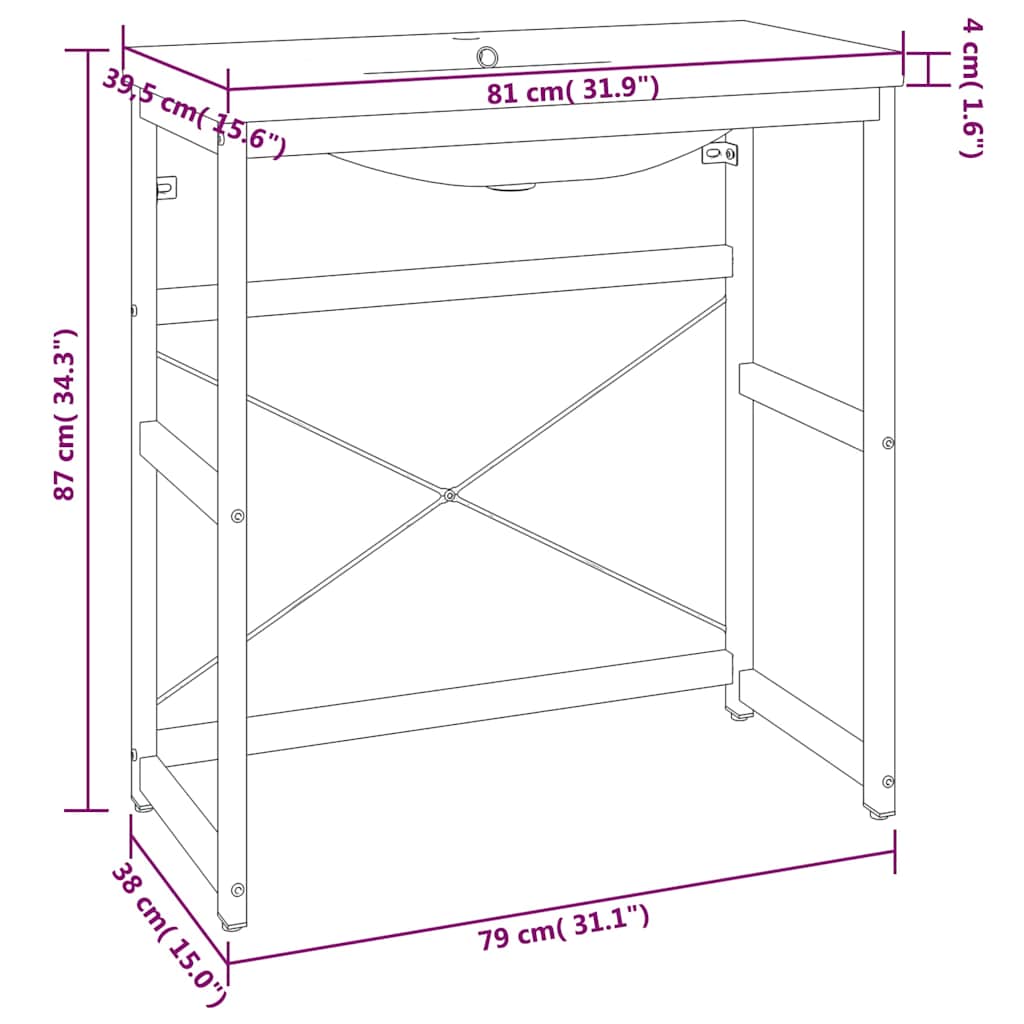 Bathroom Vanity Unit with Basin White Iron