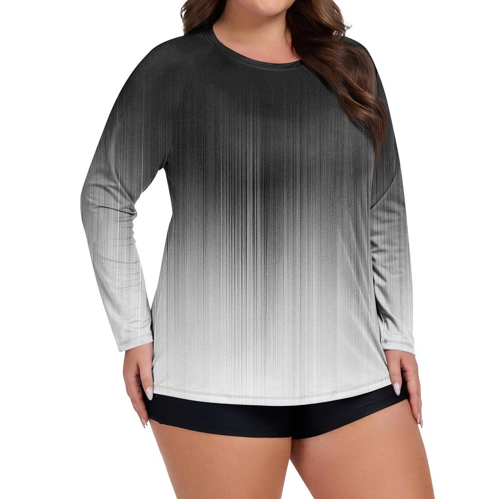 Women's Printed Large Size Long Sleeve Swimsuit Sun  Jacket Quick Dry Hiking Top