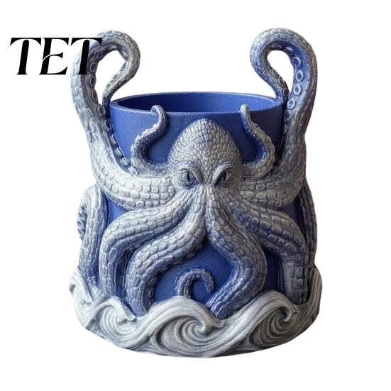 Fantasy Style Plant Container 3D Printed Octopus Planter with Tray, Unique Marine-Inspired Succulents Pot, Novelty Sea Monsters Decor Pot Drainage
