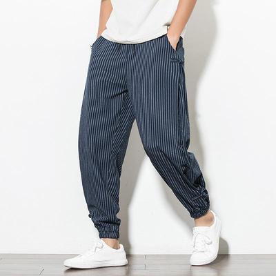 Мужские летние дышащие хлопково-льняные брюки гаремы-фонари в китайском стиле 2022 года с застежкой на лягушку, больших размеров