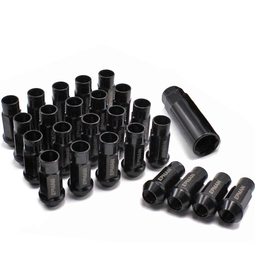 Wellvie Стильное стальное колесо M12 x Головка 24 Гоночный хром Длинная гайка для Toyota Caravan Custom Экстерьер Автомобиль Автотовары Гайки, P1.25 Черный, В комплекте,