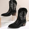 Fashion Women's Spring and Autumn New Pointed Toe Embroidered Sleeve Square Heel Mid-Tube Knight Boots Plus Size Western Short Botas