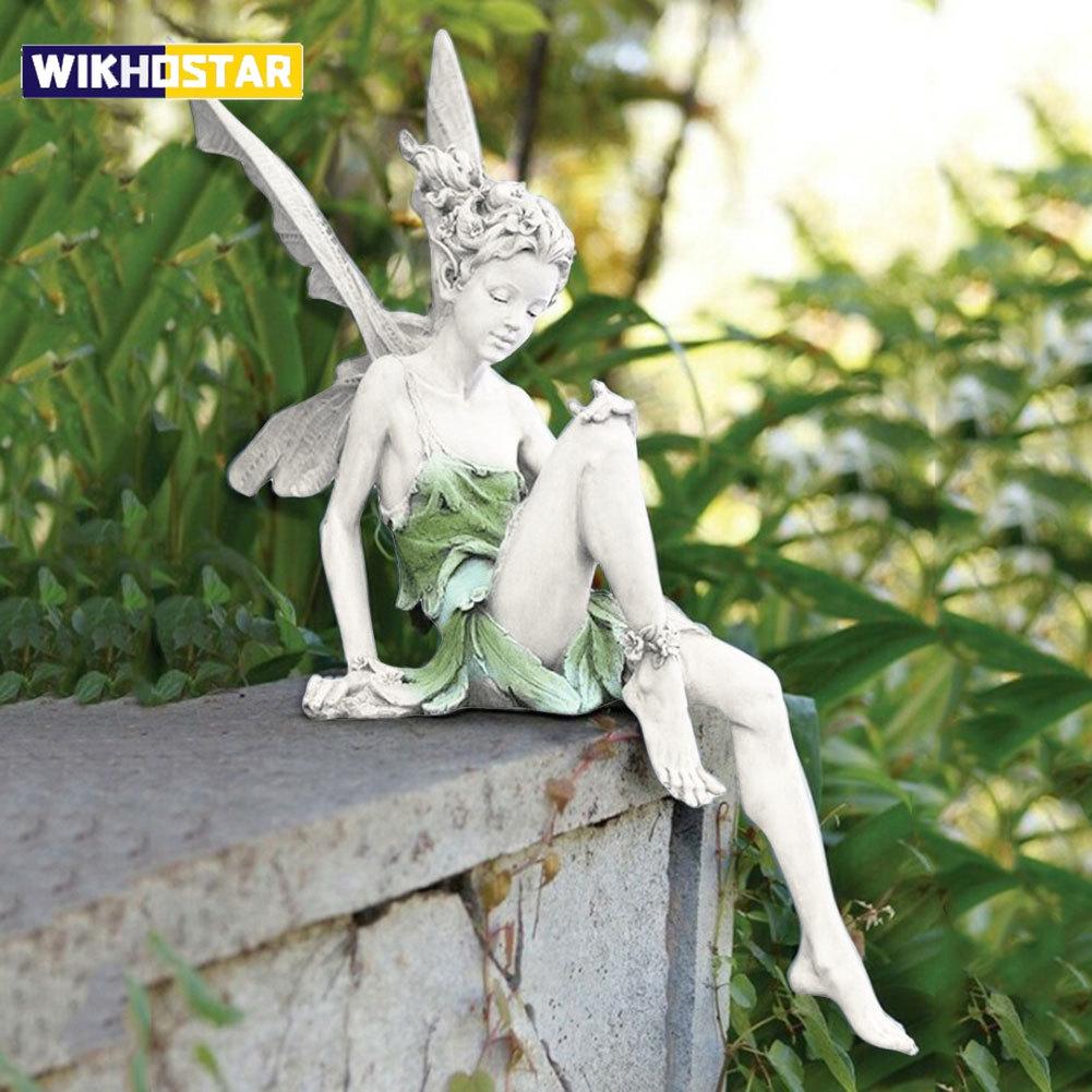 Flower Fairy Sculpture Garden Landscaping Yard Art Ornament Resin Turek Sitting Statue Outdoor Angel Figurines Craft Decoration