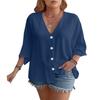 Women's Casual V Neck Button Shirt Classic Short Sleeve Shirt Tops Fashion Loose Solid Color