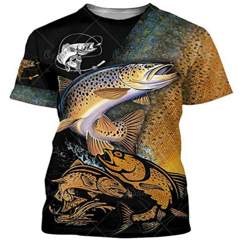Summer Carp Fishing Print T-shirts For Men Outdoor Catfish Printing Loose Short Sleeve Quick Drying Casual Street Top