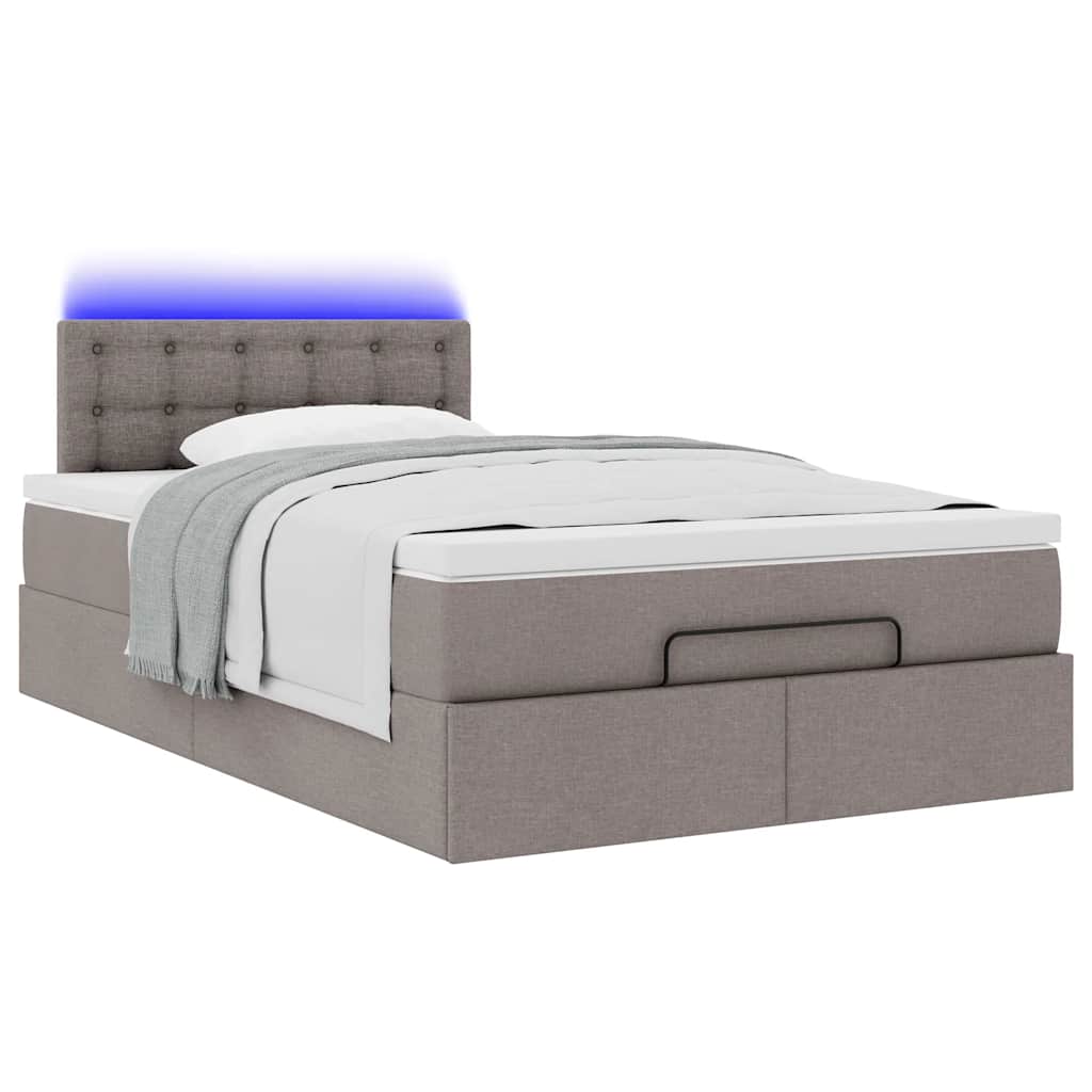 Ottoman Bed with Mattress & LEDs Taupe 120x200 cm Fabric