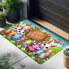 Easter Bunny and Egg Welcome Mat, Colorful Butterfly Floral Design, Soft Machine Washable Polyester for Spring Decor