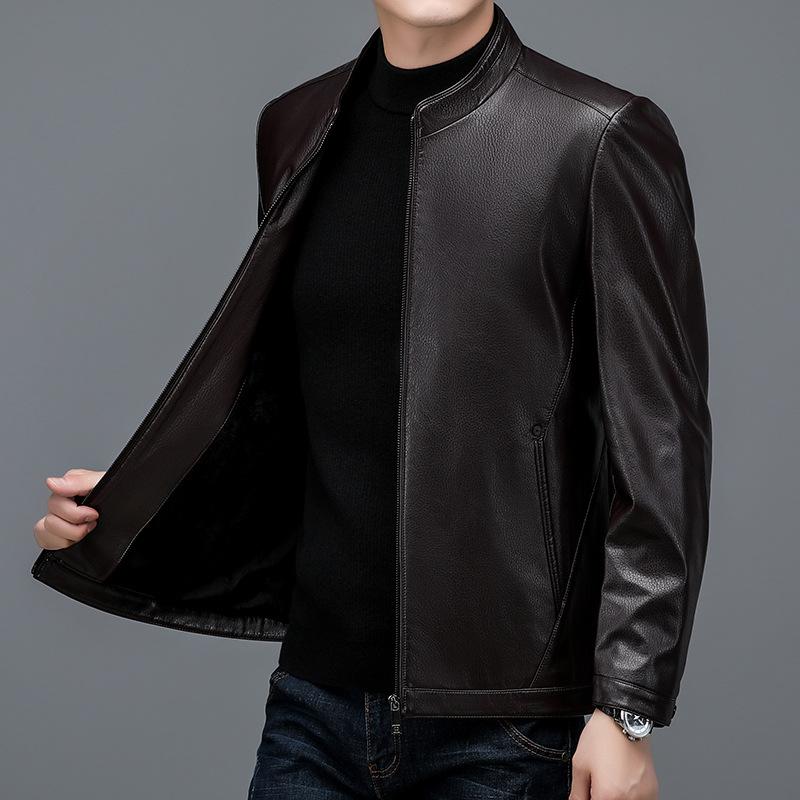Куртка из натуральной кожи для мужчин, большого размера, для молодежи и среднего возраста, мужская куртка из овчины в корейском стиле, приталенная, свободная, с воротником-стойкой, кожаная куртка