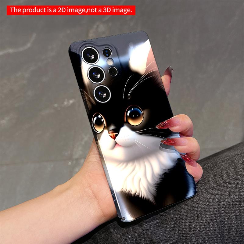 2DFlat Samsung phone case Black and White Kitten with Big Eyes Phone Case Applicable to Galaxy S23 S24 S25ULTRA S26 A12 A14 A15 A16 A54 A55