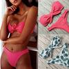 Women's Sexy Print Bow Tie High Cut Bandeau Bikini Set Two Piece Swimsuit