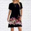 Women Casual Dress Summer Delicate Rose Print Dresses For Women O-neck Short Sleeve Dress Plus Size