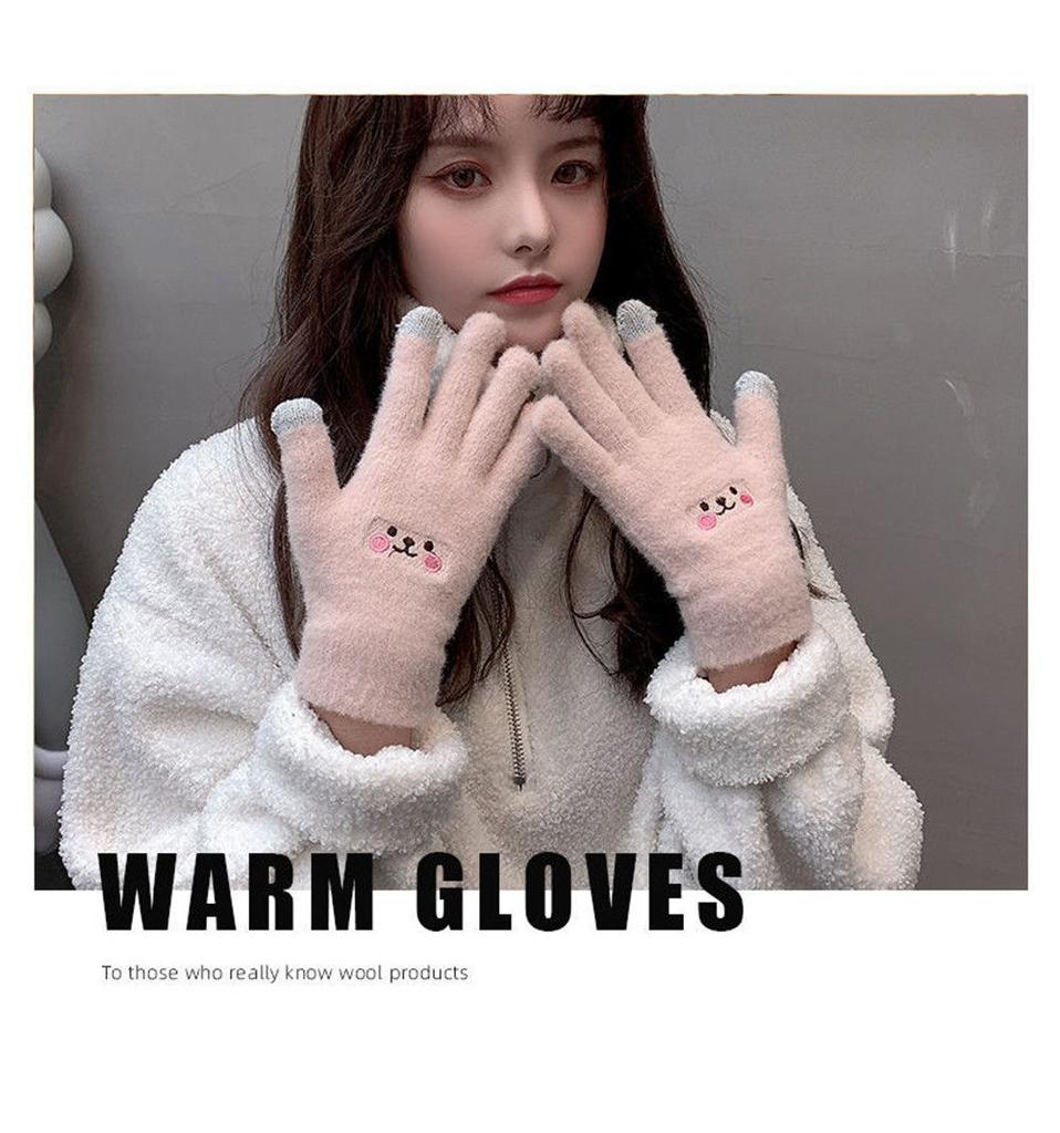 Милые эластичные трикотажные зимние теплые женские перчатки для катания на лыжах с сенсорным экраном и полным пальцем