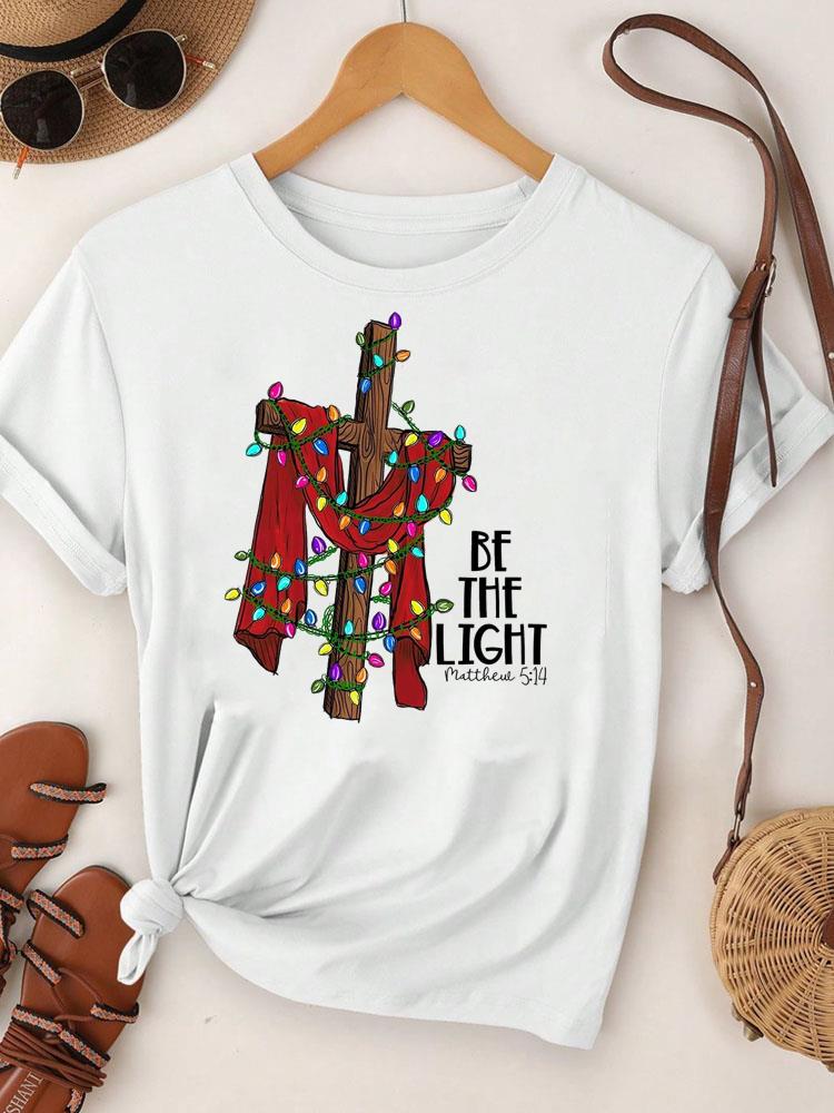 (Asian Size) Merry Christmas Tee Top Festival New Year Holiday Casual Lovely Letter Trend Women Print Lady Short Sleeve Fashion Graphic T-shirts