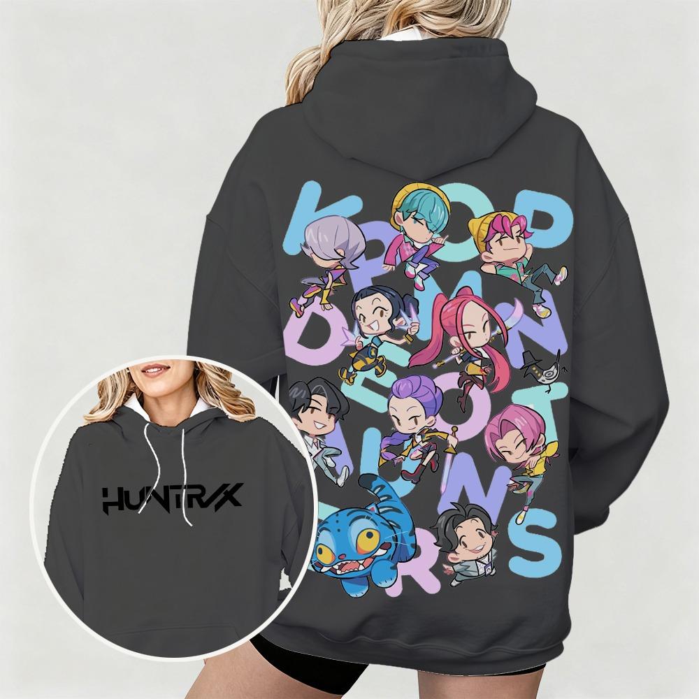 Модные женские худи KPop Худи с принтом Охотники на демонов Пуловер Повседневная уличная толстовка Детские худи Топ Верхняя одежда для улицы