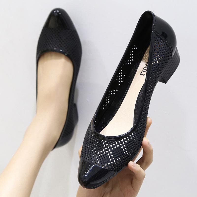 Женские летние босоножки Baotou на среднем каблуке, однотонные, с толстым каблуком, нескользящие, с мелким носком, дышащие, для отдыха, с отверстиями