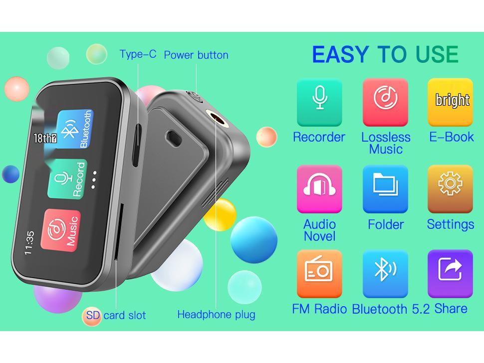Мини MP3-плеер Bluetooth, электронная книга и диктофон с динамиком и FM-радио