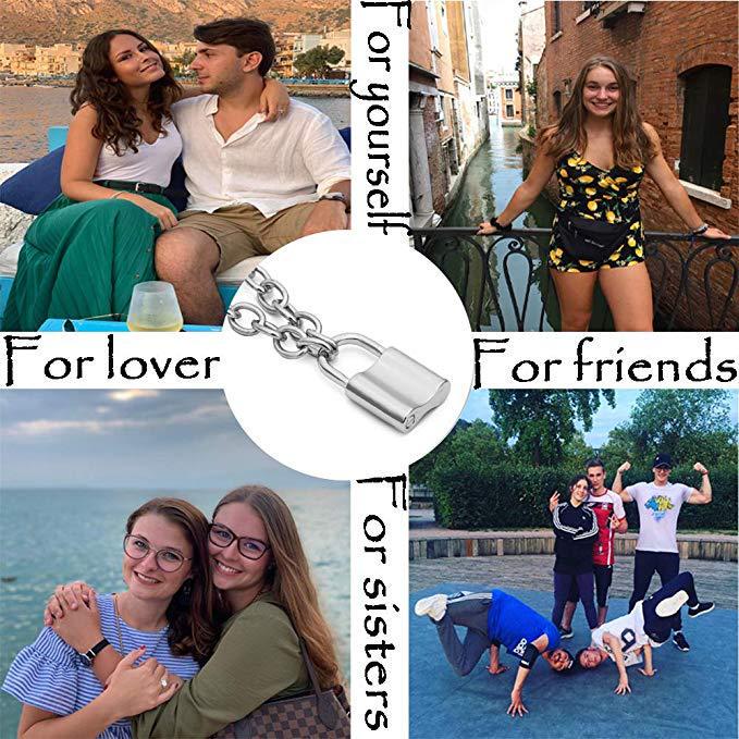 Silver Color PadLock Pendant Necklaces Link Chain Lock Necklaces Collar for Women Men